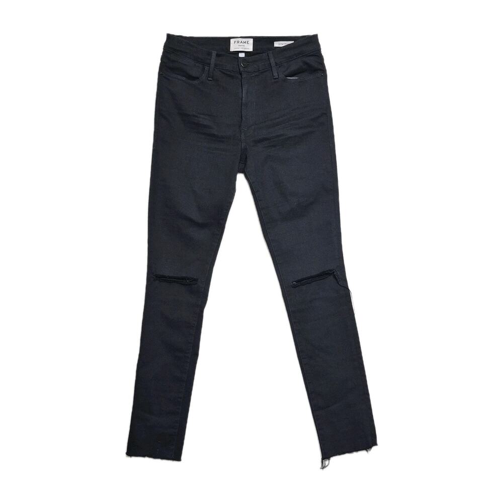 Frame Women's Jeans Black Noir Le High Skinny Frayed Raw Hem Distressed Size 30